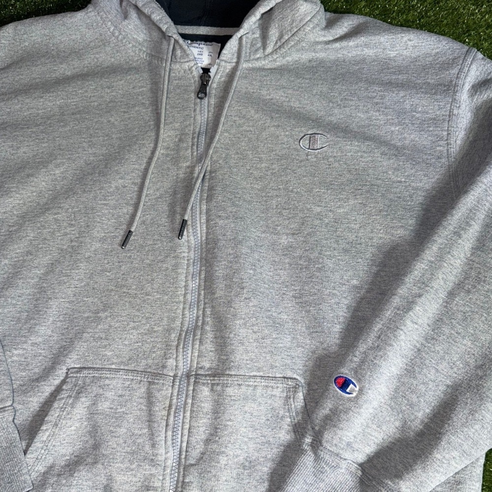 Champion Mens 2XL Full Zip Hoodie Heather Gray Authentic Logo Sweatshirt XLG - Picture 3 of 7